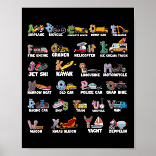 Póster Alfabeto Abc Aprendizaje Transporte Animal Ck A
