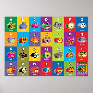 Póster Alfabeto ABC de Critter de mano español para niños