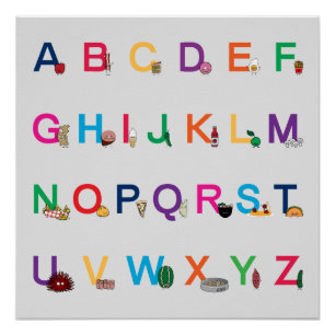 Póster Alfabeto ABC letras de aprendizaje Happy Foods Des