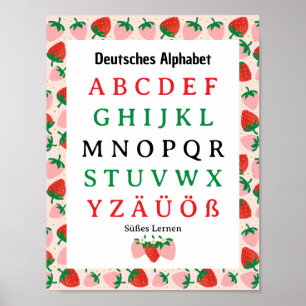 Póster Alfabeto alemán de fresa Süßes Lernen 