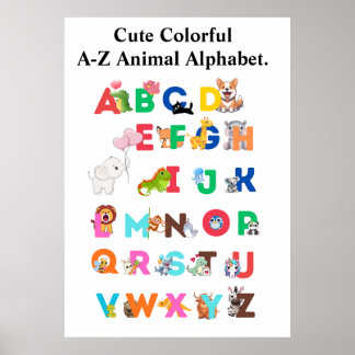 Póster Alfabeto animal A-Z - ABC Cute colorido