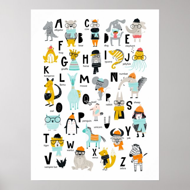Póster Alfabeto animal | Algunos Tienen Gorras (Frente)