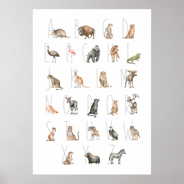 Póster Alfabeto animal de color de agua dulce (Frente)