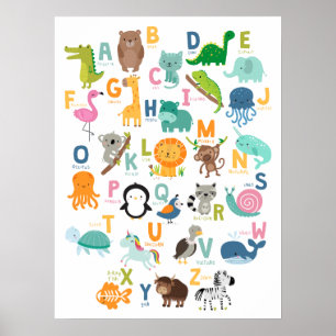 Póster Alfabeto Animal Infantil Guardería Hogar Escuela A
