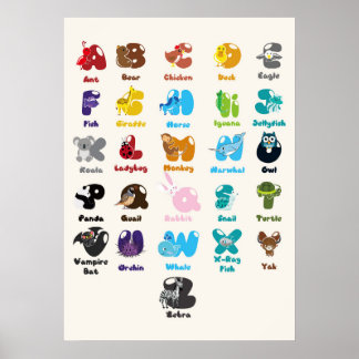 Póster Alfabeto animal para la educación infantil