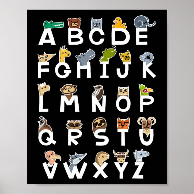 Póster Alfabeto Aprendiendo Niños Animales ABCs (Frente)