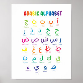 Póster Alfabeto árabe, letras árabes, escuela secundaria