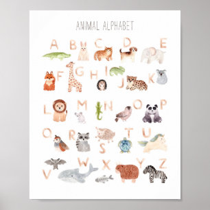 Póster Alfabeto de abeto animal acuarela para niños. Sala