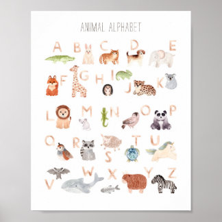 Póster Alfabeto de abeto animal acuarela para niños. Sala