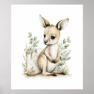 Póster Alfabeto de adorables animales bebés en acuarela C