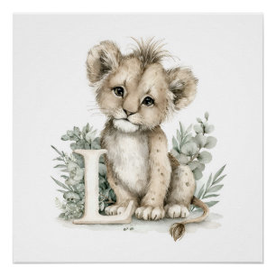 Póster Alfabeto de adorables animales bebés en acuarela L