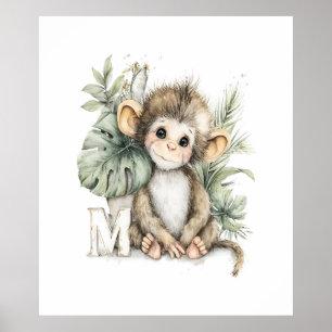 Póster Alfabeto de adorables animales bebés en acuarela M