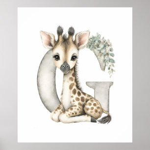 Póster Alfabeto de Animales Bebés en Acuarela Adorable Ji