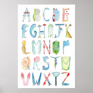 Póster alfabeto de animales del océano - 13 x 19 p