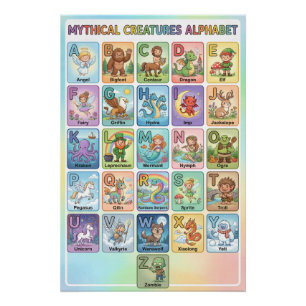 Póster Alfabeto de Criaturas Mitológicas de la A a la Z