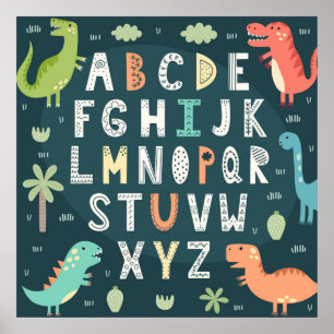 Póster Alfabeto de Dinosaurio Cute las letras de los niño