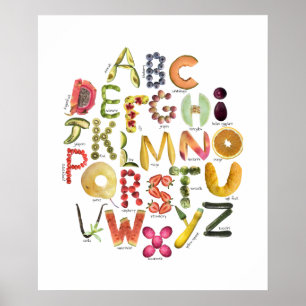 Póster Alfabeto de fruta Niños ABC Nursey Alimentos Tema