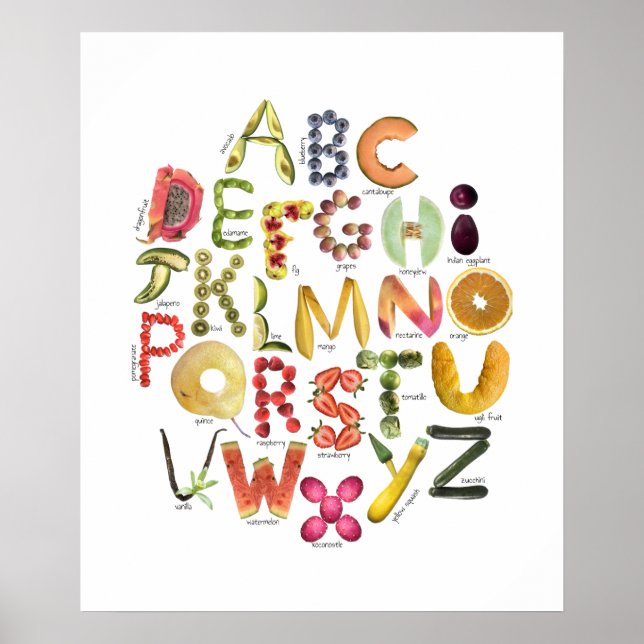 Póster Alfabeto de fruta Niños ABC Nursey Alimentos Tema (Frente)