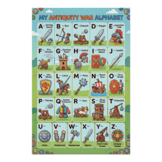 Póster Alfabeto de Guerra de la Antigüedad A-Z