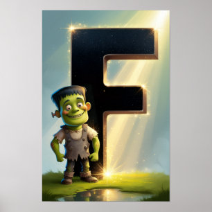 Póster Alfabeto de Halloween para niños ABC Letra F
