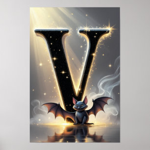 Póster Alfabeto de Halloween para niños ABC Letra V