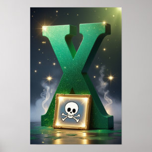 Póster Alfabeto de Halloween para niños ABC Letra X