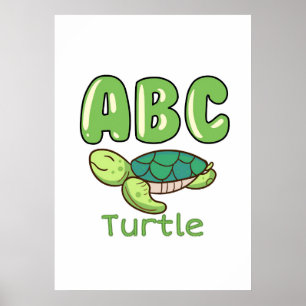 Póster Alfabeto de la tortuga Amante ABC Letra Turca