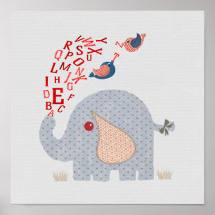 Póster alfabeto de niños Elefante Cuarto de guardería lin