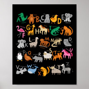 Póster Alfabeto divertido Abcs Animal Learning Kindergart