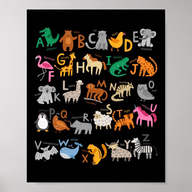 Póster Alfabeto divertido Abcs Animal Learning Kindergart (Frente)