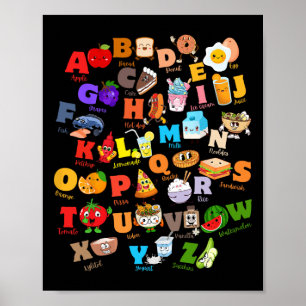 Póster Alfabeto Divertido De Frutas Y Comida Para Kinder