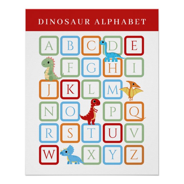 Póster Alfabeto educativo de dinosaurios (Anverso)