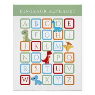 Póster Alfabeto educativo de dinosaurios - Verde y blanco