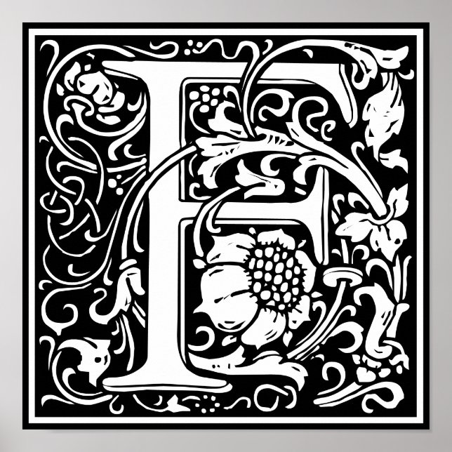 Póster Alfabeto floral Monograma F (Frente)