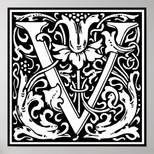 Póster Alfabeto floral Monograma V