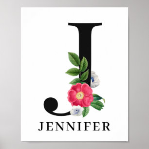 Póster Alfabeto floral personalizado J Monograma
