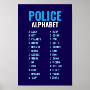 Póster Alfabeto Fonético de la Policía Azul y Blanco