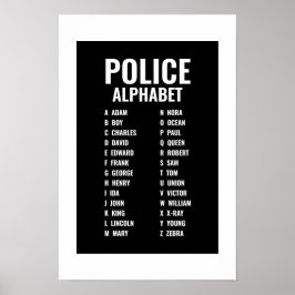 Póster Alfabeto fonético de policía blanco y negro