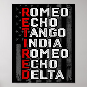 Póster Alfabeto fonético retirado veterano bandera estado