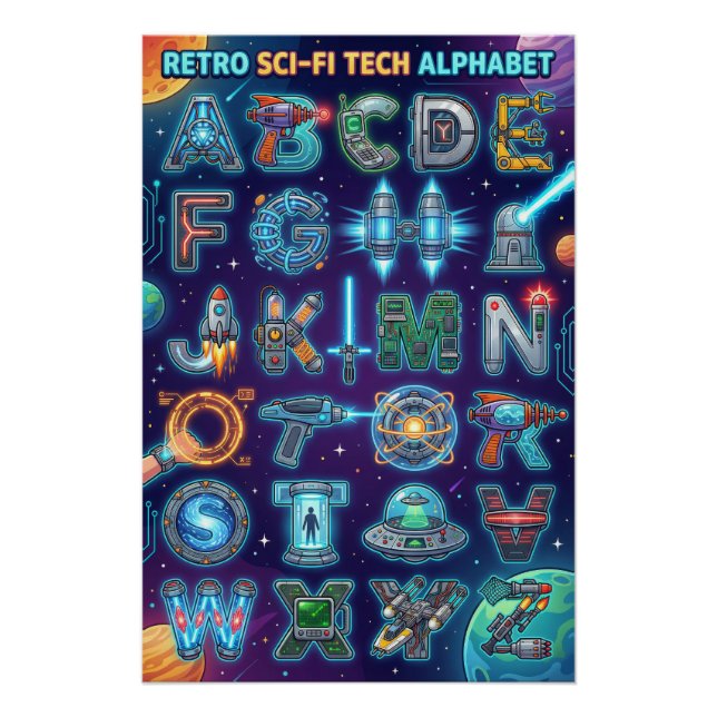 Póster Alfabeto Retro Scifi A-Z (Anverso)