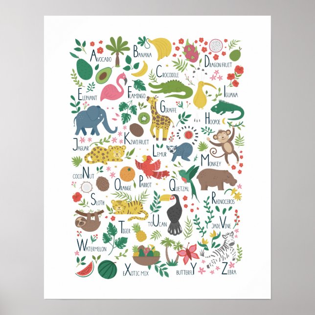 Póster Alfabeto tropical para niños (Frente)