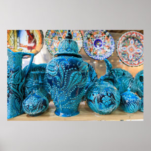 Póster Alfarería azul en el mercado