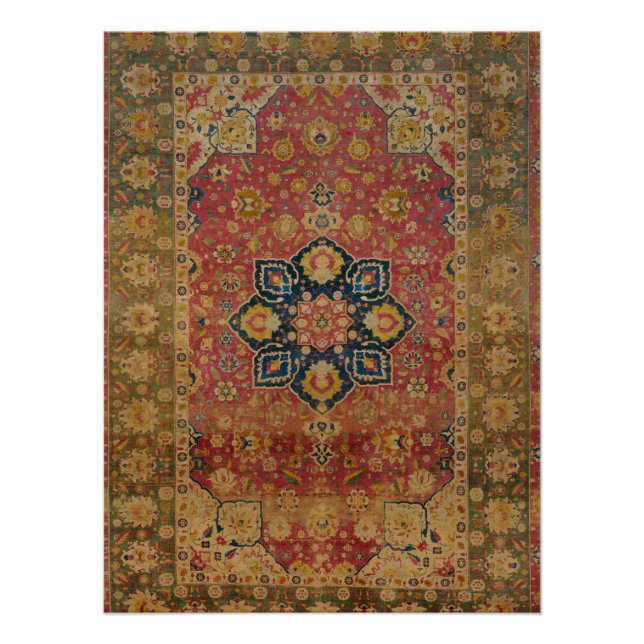 Póster Alfombra de Kashan dorado rojo alfombra asiática p (Anverso)