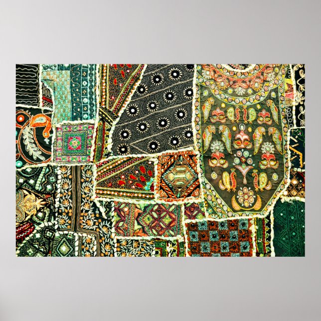 Póster Alfombra de patchwork india en Rajasthan, Asia (Frente)