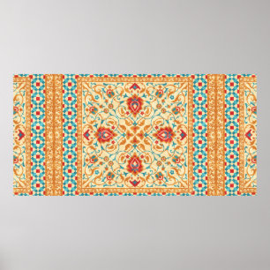 Póster Alfombra oriental, adorno ornamental floral, estíl