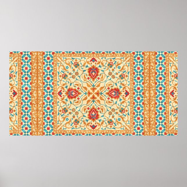 Póster Alfombra oriental, adorno ornamental floral, estíl (Frente)