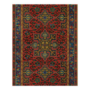 Póster Alfombra Persa Clásica Rojo Azul