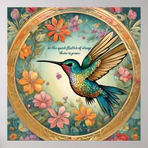 Póster Alfombra redonda de 1,5 m con diseño de colibrí