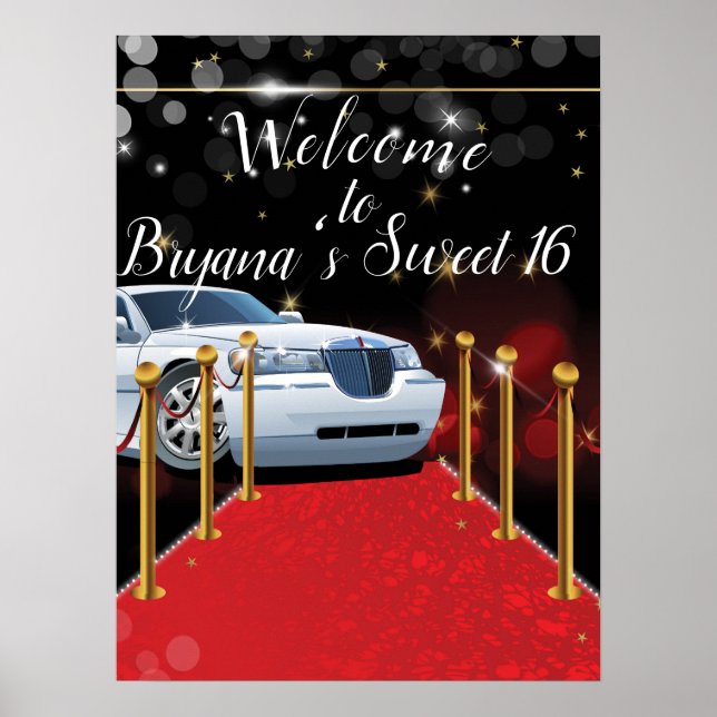 Póster Alfombra Roja Blanca Limo Hollywood Sweet 16 Fiest (Frente)