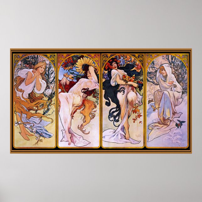 Póster Alfons Mucha ~ El Poster de las cuatro temporadas (Frente)